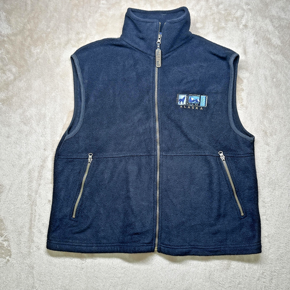 Polar Graphics Vest Mens Small Black Fleece Full Zip Alaska Embroidered USA
